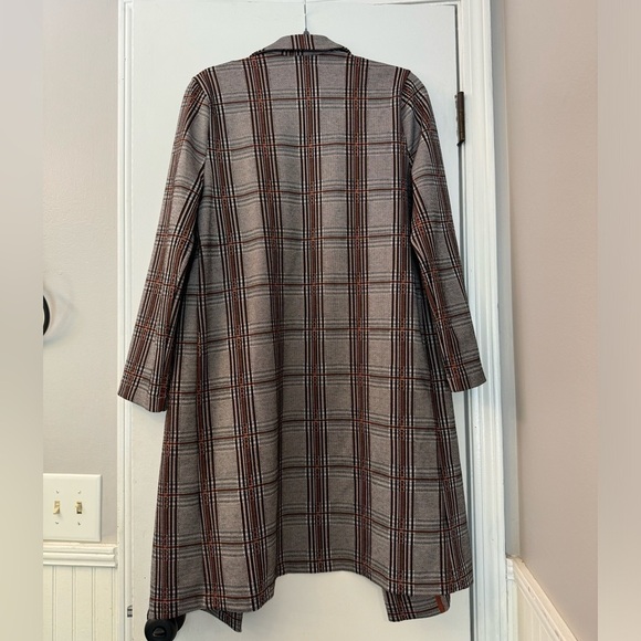 Melloday Plaid Longline  Blazer Coat Women’s Brown Checkered Fall Coat Size S - Picture 3 of 12
